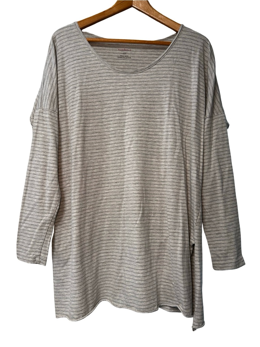 Sundance Organic Cotton Striped Long Sleeve Tunic Blouse Top Medium Scoop Neck